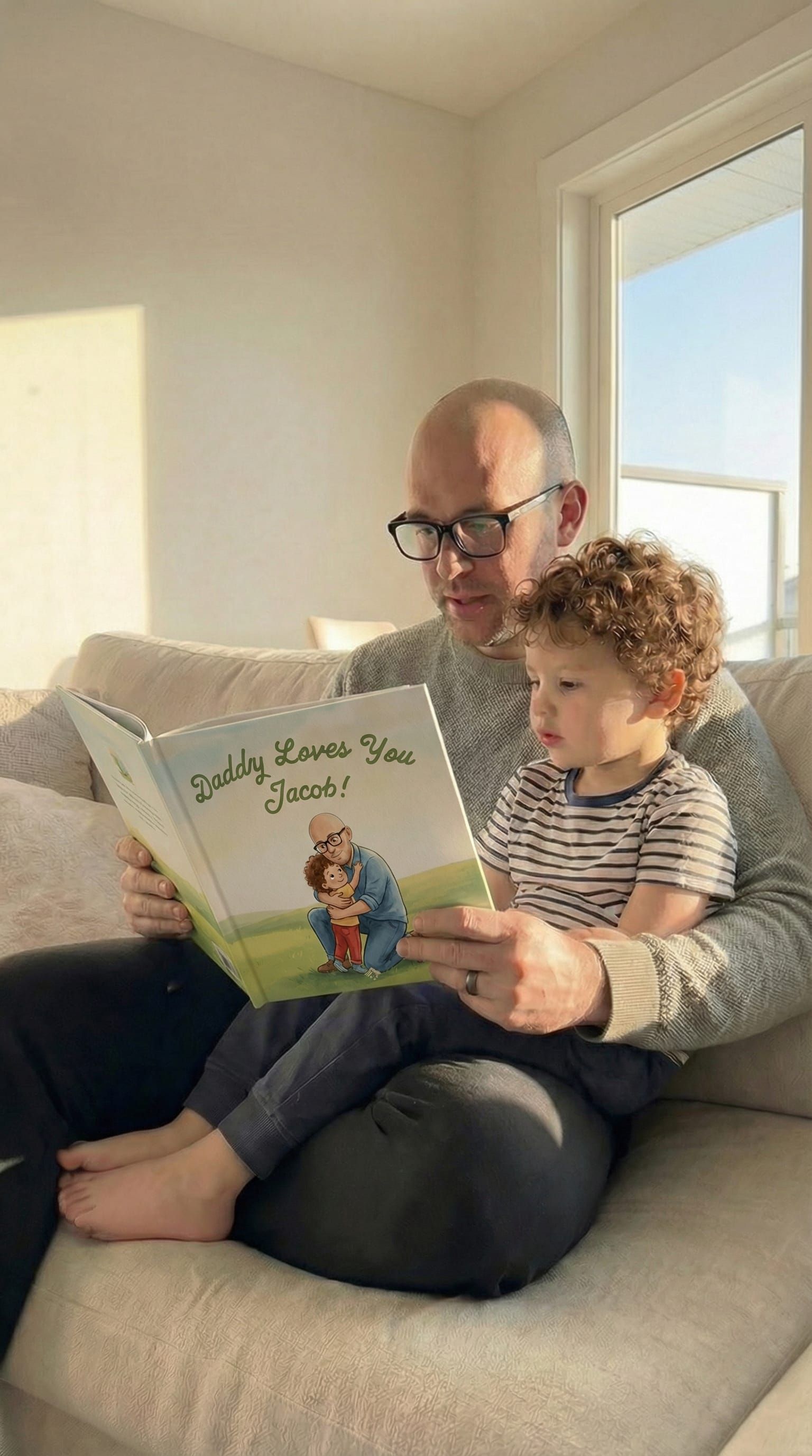 Dad and son enjoying a book