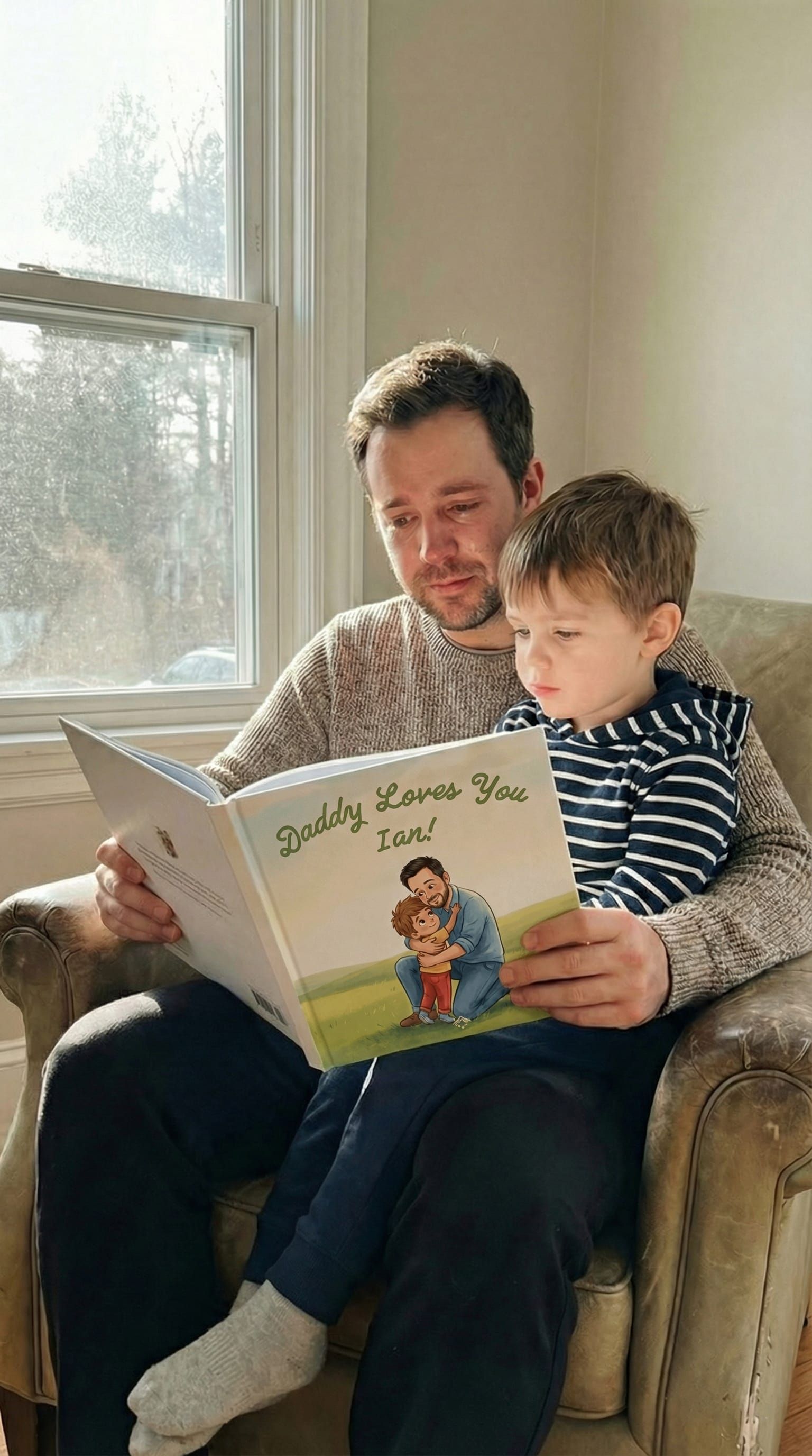 Dad with his child enjoying a book