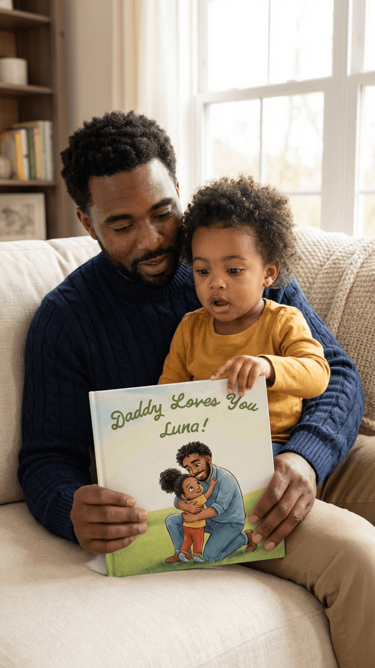 Dad and son reading together