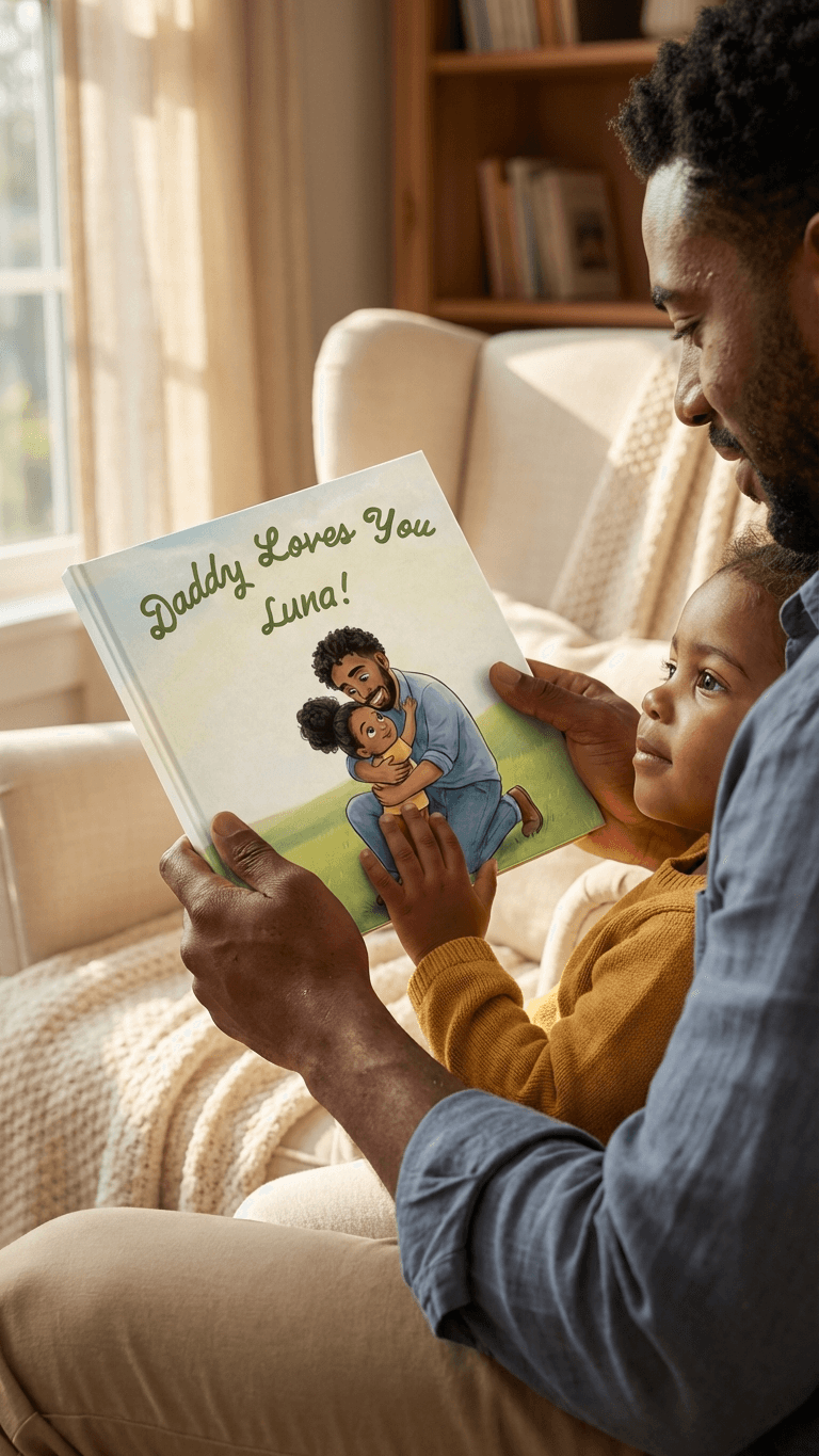 Dad and son bonding over a book