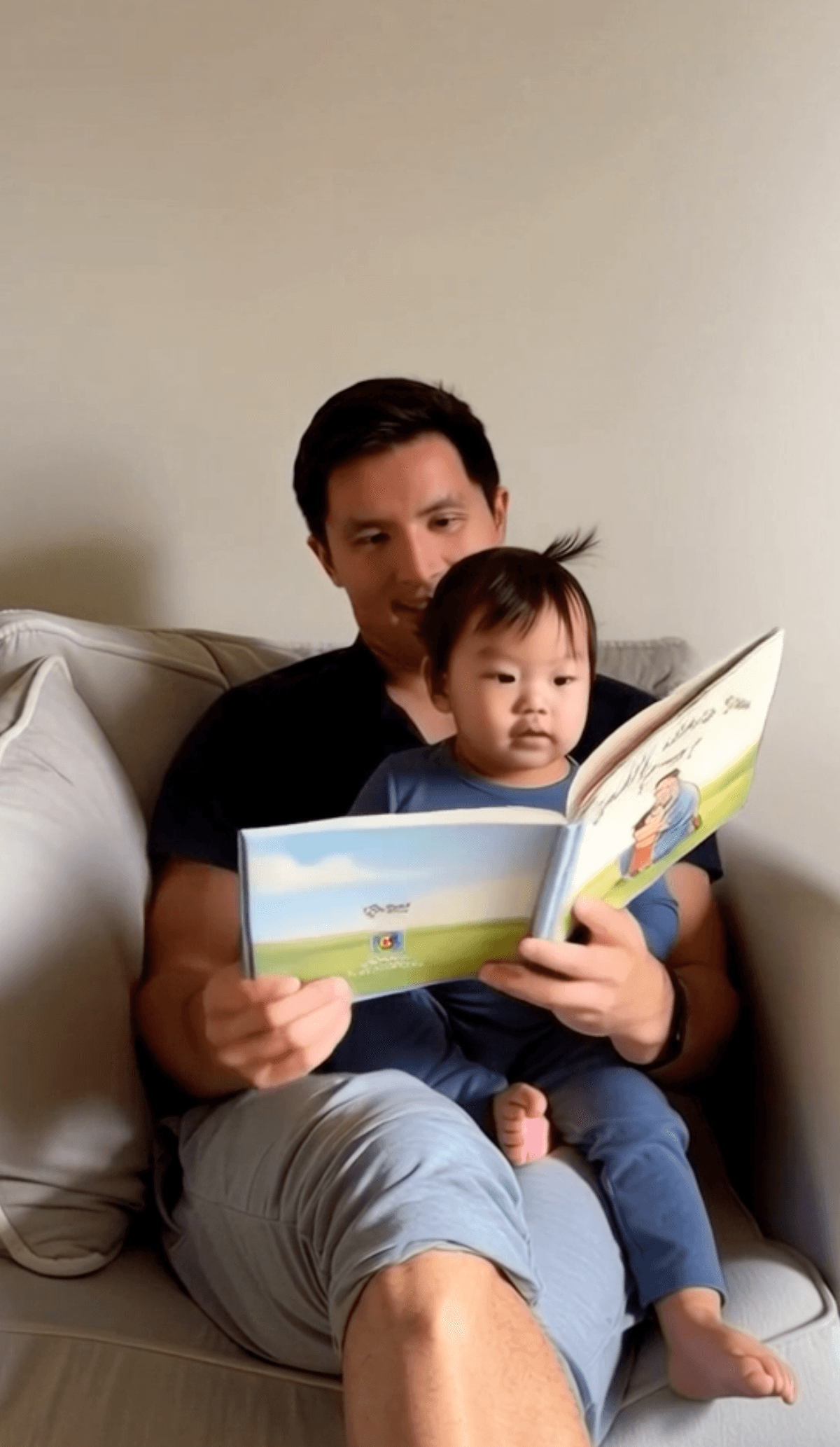 Dad and son sharing a story